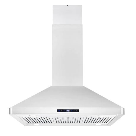 Cosmo 36" Ductless Island Range Hood with Soft Touch Controls, LED Lights, and Permanent Filters in Stainless Steel