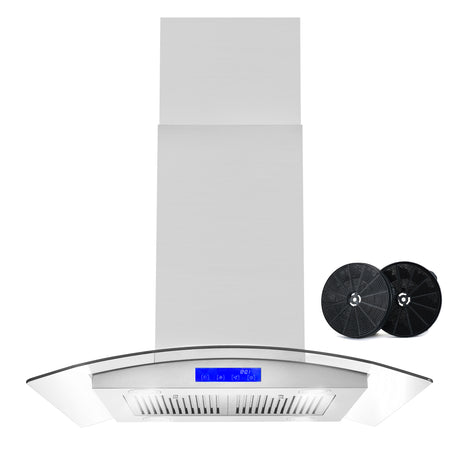Cosmo 30" Ductless Island Range Hood in Stainless Steel with LED Lighting and Carbon Filter Kit for Recirculating