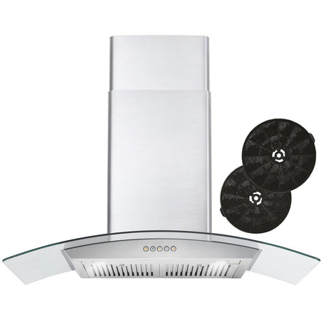 Cosmo 36" Ductless Wall Mount Range Hood in Stainless Steel with Push Button Controls, LED Lighting and Carbon Filter Kit for Recirculating