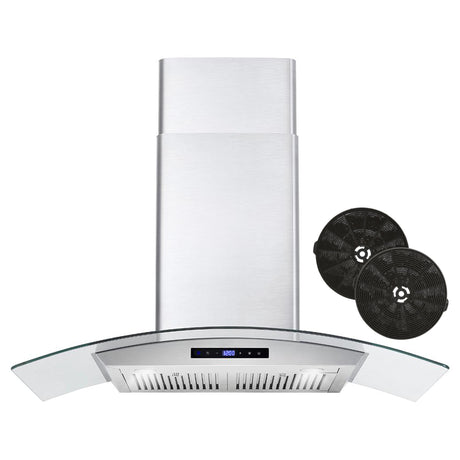 Cosmo 36" Ductless Wall Mount Range Hood in Stainless Steel with Soft Touch Controls, LED Lighting and Carbon Filter Kit for Recirculating