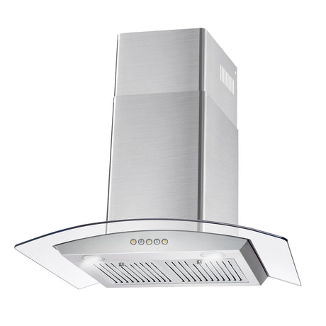 Cosmo 30" Ducted Wall Mount Range Hood in Stainless Steel with Push Button Controls, LED Lighting and Permanent Filters
