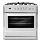 Cosmo 36" 3.8 cu. ft. Single Oven Gas Range with 5 Burner Cooktop and Heavy Duty Cast Iron Grates in Stainless Steel