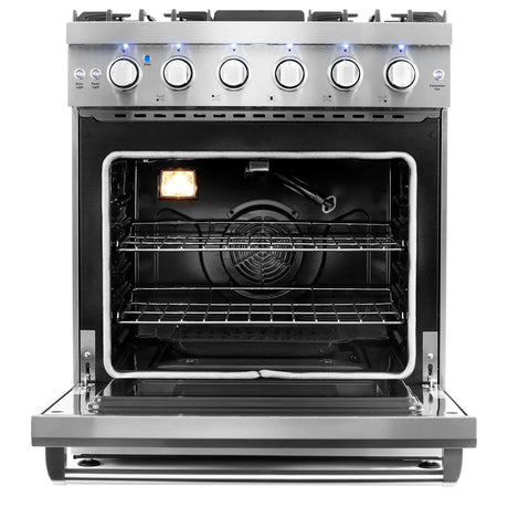 Cosmo 30" Slide-In Freestanding Gas Range with 5 Sealed Burners, Cast Iron Grates, 4.5 cu. ft. Capacity Convection Oven in Stainless Steel