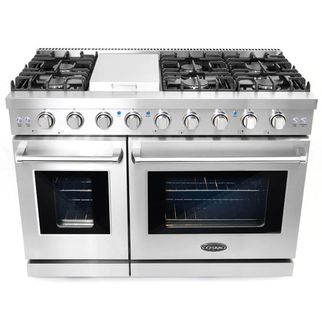 Cosmo 48" 6.8 cu. ft. Double Oven Commercial Gas Range with Fan Assist Convection Oven in Stainless Steel Storage Drawer
