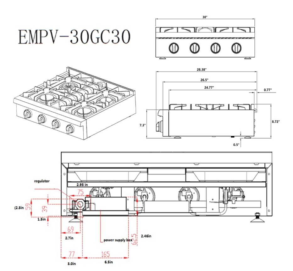 Empava Pro-style 30 in Slide-in Gas Cooktop - 30GC30