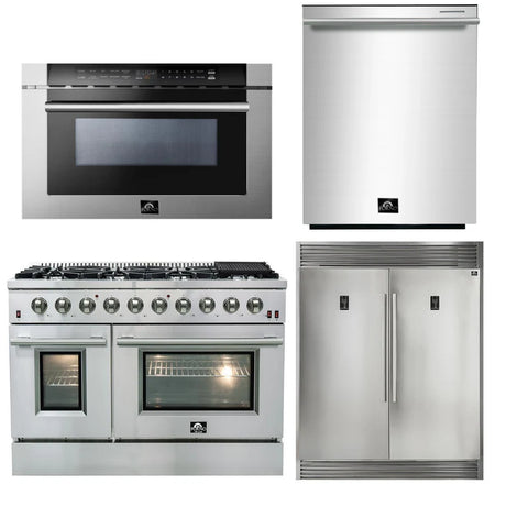Forno - 4 Piece Kitchen Package - 48" Gas Range, Dishwasher, Refrigerator, and Built-in Microwave