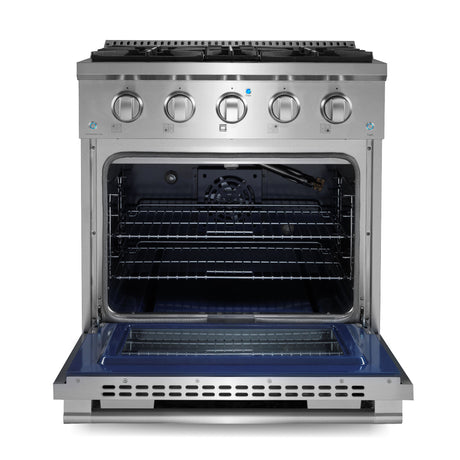Cosmo Commercial-Style 30" 3.5 cu. ft. Gas Range with 4 Burners and Heavy Duty Cast Iron Grates in Stainless Steel