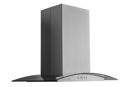 Hauslane | Chef Series IS-200 30" Modern Island Range Hood | Contemporary Tempered Glass | Powerful Suction with Maximum Coverage, LED, and Baffle Filters | Fits 6” Round Duct or Recirculation turned