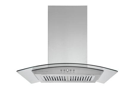 Hauslane | Chef Series IS-200 30" Modern Island Range Hood | Contemporary Tempered Glass | Powerful Suction with Maximum Coverage, LED, and Baffle Filters | Fits 6” Round Duct or Recirculation