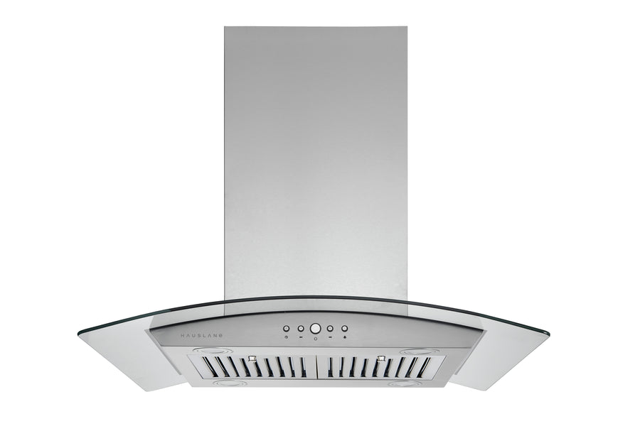 Hauslane | Chef Series IS-200 36" Modern Island Range Hood | Contemporary Tempered Glass | Powerful Suction with Maximum Coverage, LED, and Baffle Filters | Fits 6” Round Duct or Recirculation