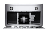 Hauslane | Chef Series Range Hood: 30" WM-739 Wall Mount Kitchen Fan | Contemporary Stainless Steel T Style Hood with Black Glass Panel | 3 Speed Touch Control Wall Mount | Vented or Ductless open