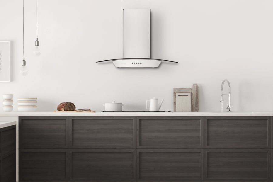 Hauslane | Chef Series Range Hood 30" WM-630 Wall Mount Range Hood | European Style with Stainless Steel and Tempered Glass | 3 Speed, LED Lamps | Ducted or Ventless lifestyle