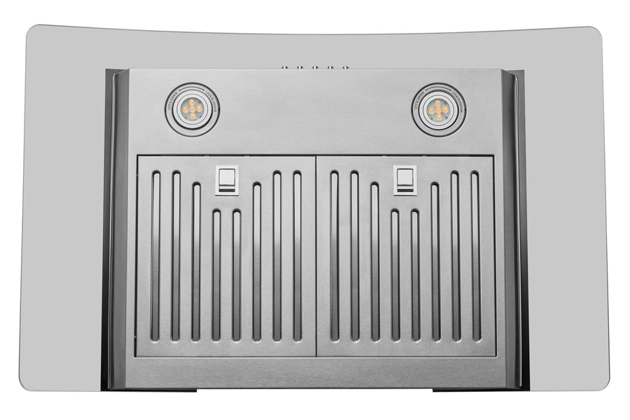 Hauslane | Chef Series Range Hood 30" WM-630 Wall Mount Range Hood | European Style with Stainless Steel and Tempered Glass | 3 Speed, LED Lamps | Ducted or Ventless underside