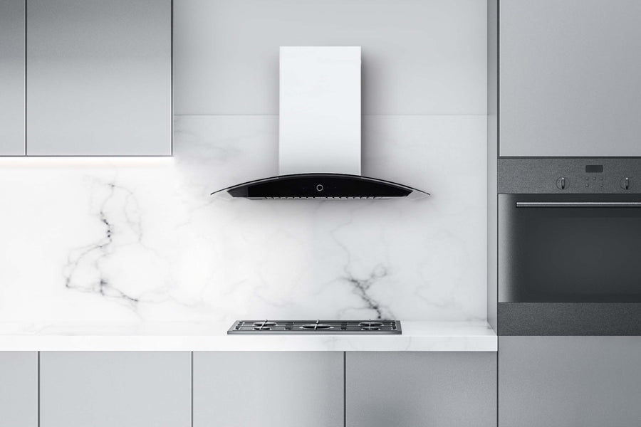 Hauslane | Chef Series Range Hood 30" WM-639 Wall Mount Range Hood | Contemporary Stainless Steel Tempered Glass Stove Ventilation | 3 Speed, Touch Control, Baffle Filters| Vented or Ductless lifestyle