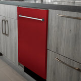 ZLINE 24" Top Control Dishwasher with Stainless Steel Tub and Traditional Handle in Red Gloss 