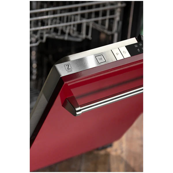 ZLINE 24" Top Control Dishwasher with Stainless Steel Tub and Traditional Handle in Red Gloss 