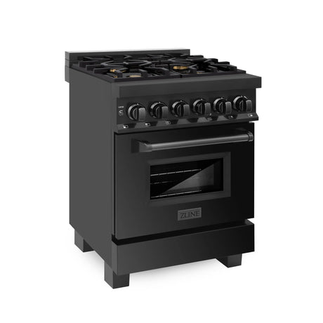 ZLINE 24" 2.8 cu. ft. Dual Fuel Range with Gas Stove and Electric Oven in Black Stainless Steel with Brass Burners