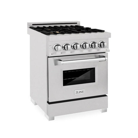 ZLINE 24" 2.8 cu. ft. Dual Fuel Range with Gas Stove and Electric Oven in DuraSnow Stainless Steel and Brass Burners