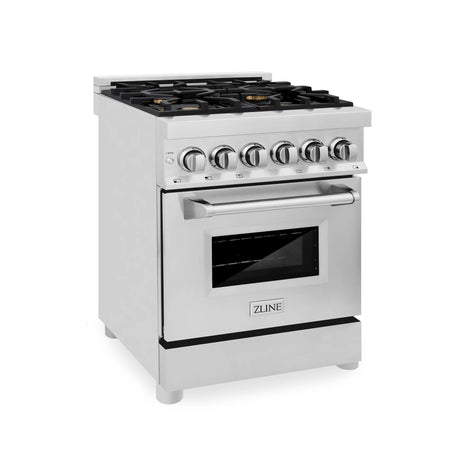 ZLINE 24" 2.8 cu. ft. Dual Fuel Range with Gas Stove and Electric Oven in Stainless Steel with Brass Burners