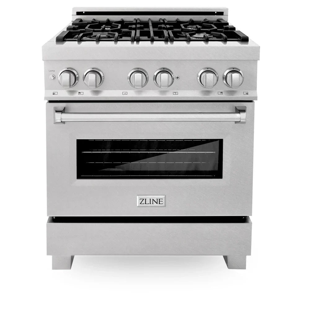 ZLINE 30" Kitchen Package with DuraSnow® Stainless Steel Dual Fuel Range and Convertible Vent Range Hood