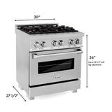 ZLINE 30" 4.0 cu. ft. Dual Fuel Range with Gas Stove and Electric Oven in DuraSnow Stainless Steel and Brass Burners