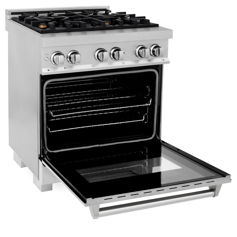 ZLINE 30" 4.0 cu. ft. Dual Fuel Range with Gas Stove and Electric Oven in DuraSnow Stainless Steel and Brass Burners