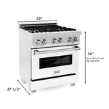 ZLINE 30" 4.0 cu. ft. Electric Oven and Gas Cooktop Dual Fuel Range with Griddle and White Matte Door in DuraSnow Stainless Steel