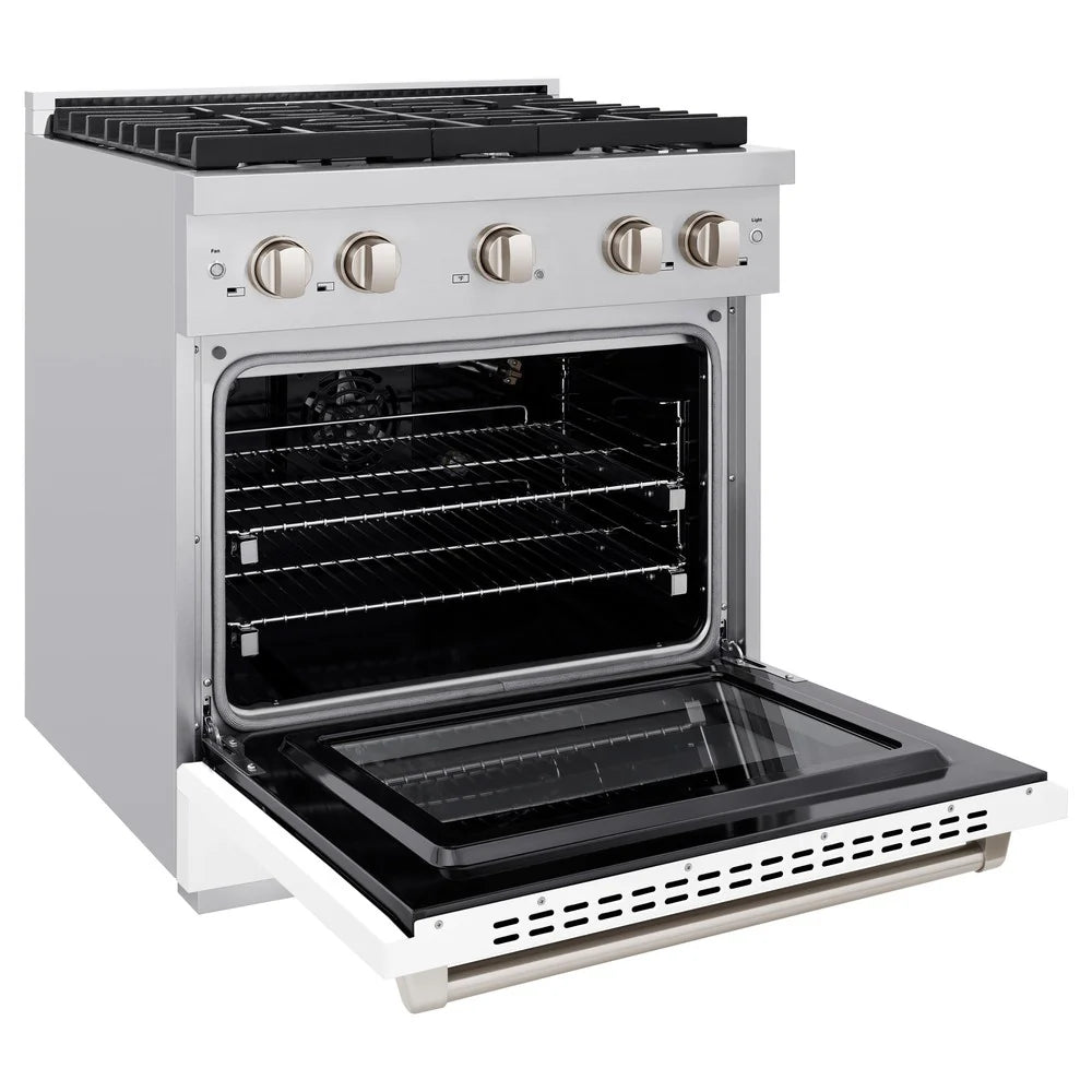 ZLINE 30 in. 4.2 cu. ft. 4 Burner Gas Range with Convection Gas Oven in Stainless Steel with White Matte Door