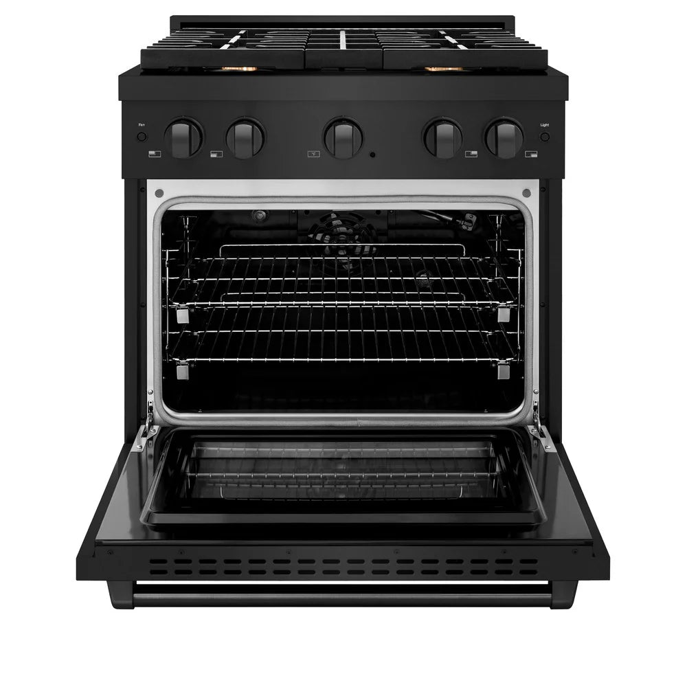 ZLINE 30 in. 4.2 cu. ft. Gas Range with Convection Gas Oven in Black Stainless Steel with 4 Brass Burners