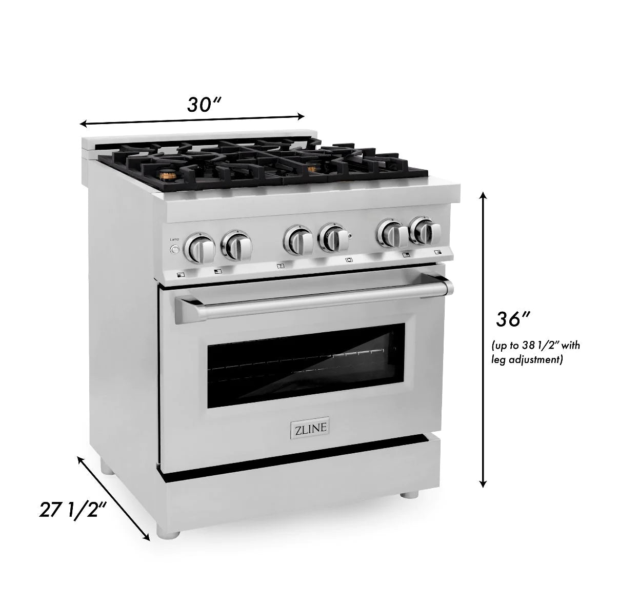 ZLINE 30" 4.0 cu. ft. Electric Oven and Gas Cooktop Dual Fuel Range with Griddle and Brass Burners in Stainless Steel