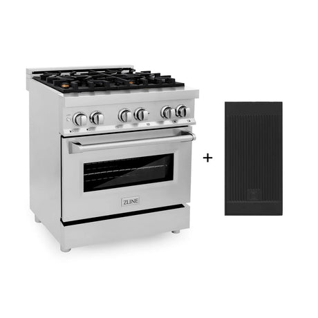 ZLINE 30" 4.0 cu. ft. Electric Oven and Gas Cooktop Dual Fuel Range with Griddle and Brass Burners in Stainless Steel