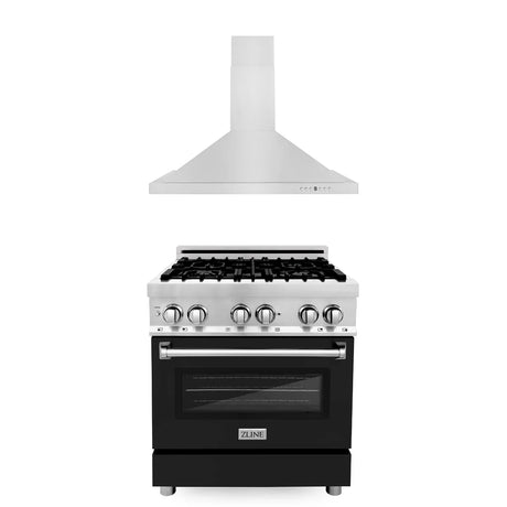 ZLINE 30" Kitchen Package with Dual Fuel Range in Matte Black and Convertible Vent Range Hood