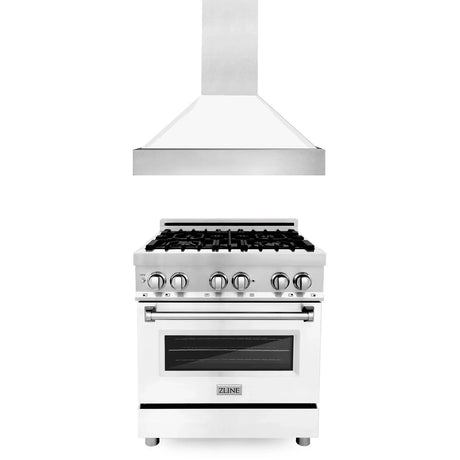 ZLINE 30" Kitchen Package with Dual Fuel Range in White Matte and Convertible Vent Range Hood