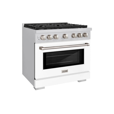 ZLINE 36 in. 5.2 cu. ft. 6 Burner Gas Range with Convection Gas Oven in Stainless Steel with White Matte Door
