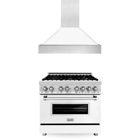 ZLINE 36" Kitchen Package with Dual Fuel Range in White Matte and Convertible Vent Range Hood