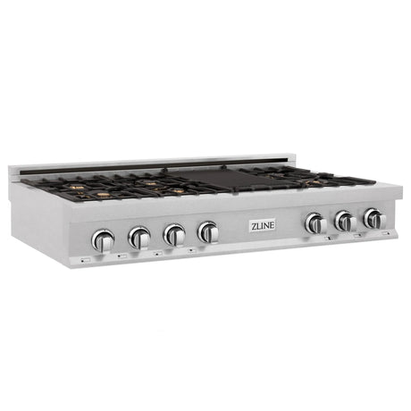 ZLINE 48" Porcelain Gas Stovetop in DuraSnow Stainless Steel with 7 Gas Brass Burners and Griddle