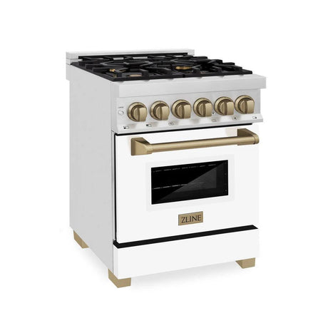 ZLINE Autograph Edition 24" 2.8 cu. ft. Dual Fuel Range with Gas Stove and Electric Oven in Stainless Steel with White Matte Door
