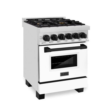 ZLINE Autograph Edition 24" 2.8 cu. ft. Dual Fuel Range with Gas Stove and Electric Oven in Stainless Steel with White Matte Door