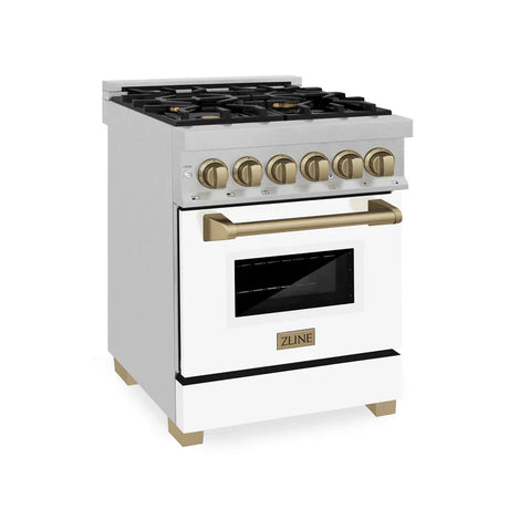 ZLINE Autograph Edition 24" 2.8 cu. ft. Dual Fuel Range with Gas Stove and Electric Oven in DuraSnow Stainless Steel with White Matte Door