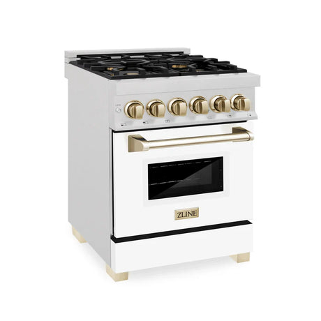 ZLINE Autograph Edition 24" 2.8 cu. ft. Dual Fuel Range with Gas Stove and Electric Oven in DuraSnow Stainless Steel with White Matte Door