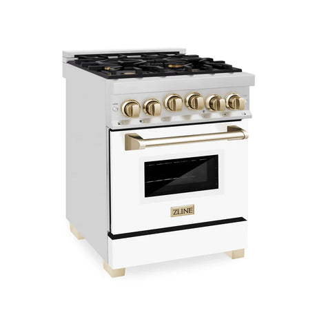ZLINE Autograph Edition 24" 2.8 cu. ft. Range with Gas Stove and Gas Oven in Stainless Steel with White Matte Door