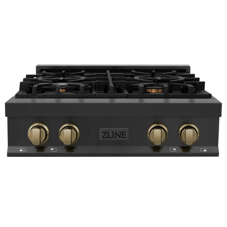 ZLINE Autograph Edition 30" Porcelain Rangetop with 4 Gas Burners in Black Stainless Steel