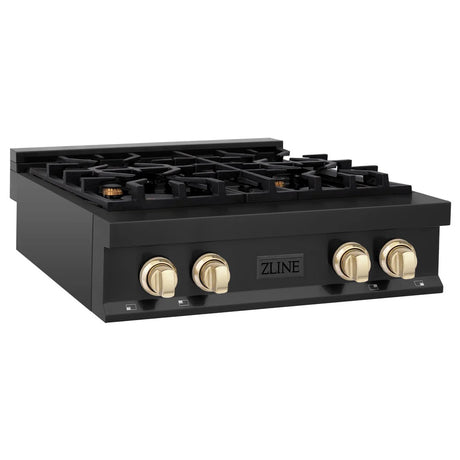 ZLINE Autograph Edition 30" Porcelain Rangetop with 4 Gas Burners in Black Stainless Steel