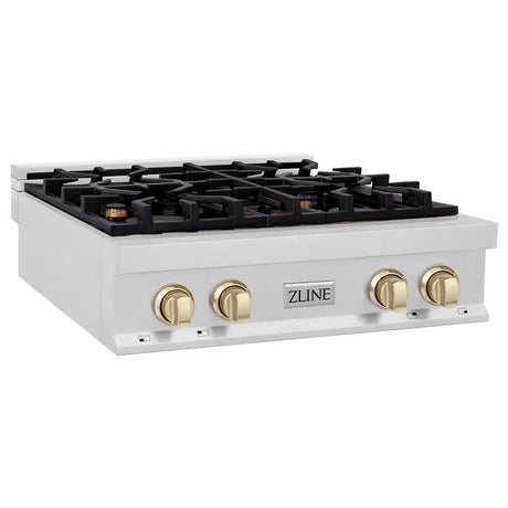 ZLINE Autograph Edition 30" Porcelain Rangetop with 4 Gas Burners in DuraSnow Stainless Steel
