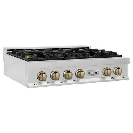 ZLINE Autograph Edition 36" Porcelain Rangetop with 6 Gas Burners in DuraSnow Stainless Steel