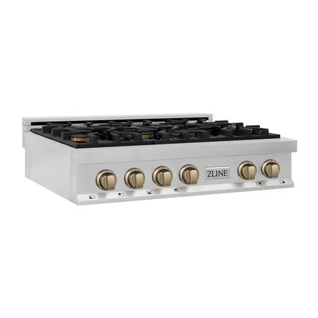 ZLINE Autograph Edition 36" Porcelain Rangetop with 6 Gas Burners in Stainless Steel