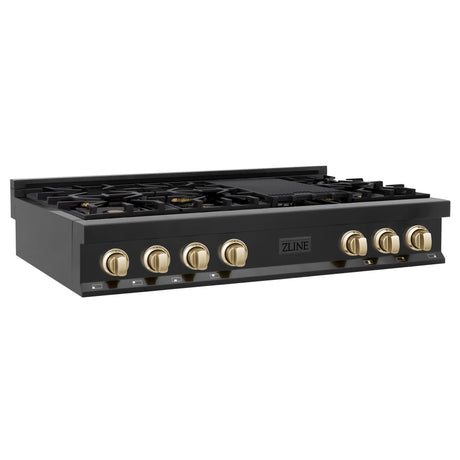 ZLINE Autograph Edition 48" Porcelain Rangetop with 7 Gas Burners in Black Stainless Steel