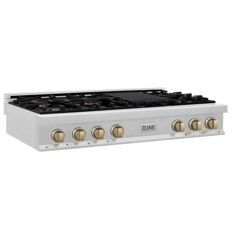 ZLINE Autograph Edition 48" Porcelain Rangetop with 7 Gas Burners in DuraSnow Stainless Steel