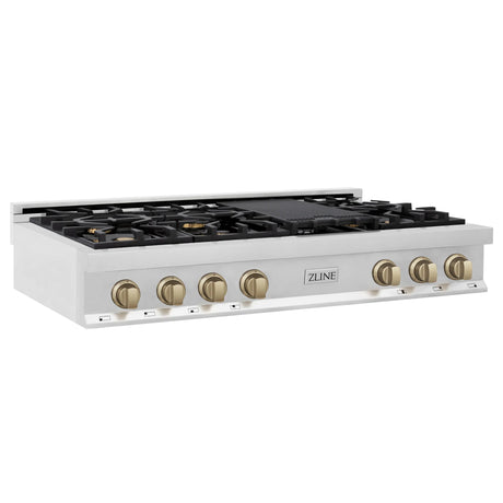 ZLINE Autograph Edition 48" Porcelain Rangetop with 7 Gas Burners in Stainless Steel