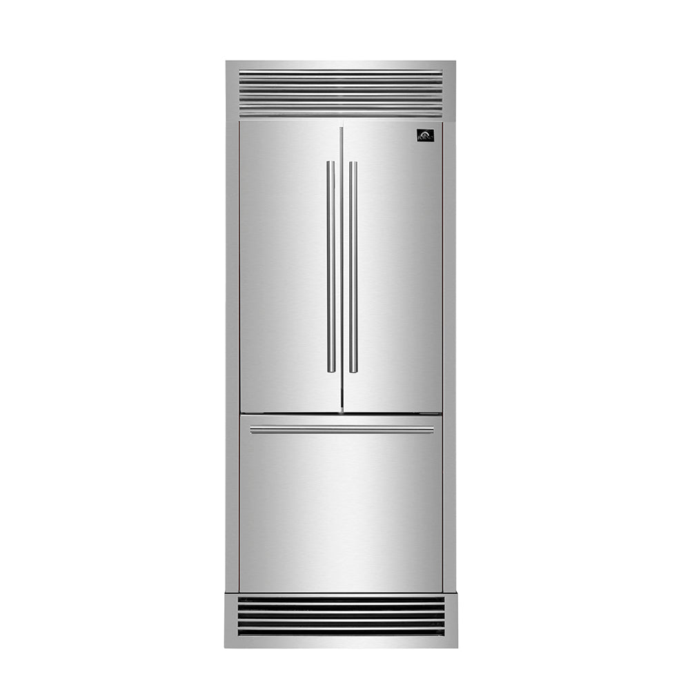 Forno 30" French Door Refrigerator with Ice Maker in Stainless Steel with 4” Decorative Grill